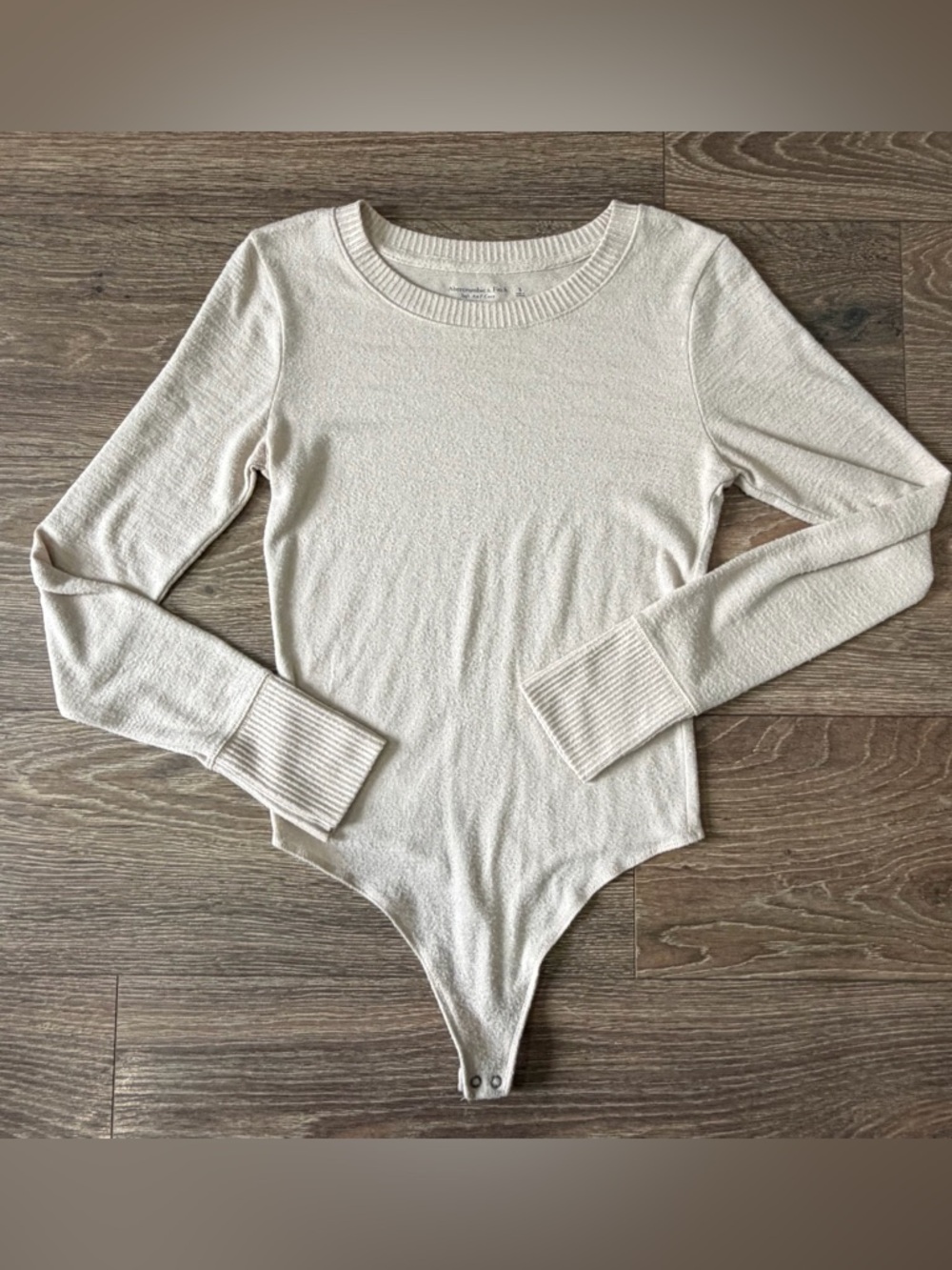 Abercrombie & Fitch Tan Cream Long Sleeve Soft A&f Cozy Sweater Bodysuit Small